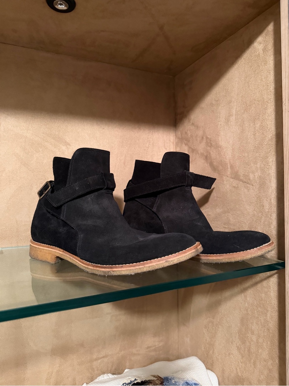 Men's Black Suede Ankle Boots with Strap